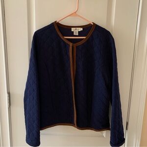 Vineyard Vines Navy Quilted Jacket with Brown Trim